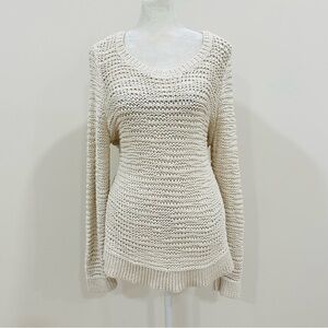 Eileen Fisher Women’s  Ivory Open Knit Scoop Neck Sweater Size‎ L